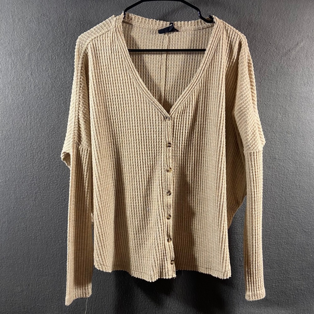 Urban Outfitters oversized thermal Waffle Knit Cardigan tan neutral minimalist
